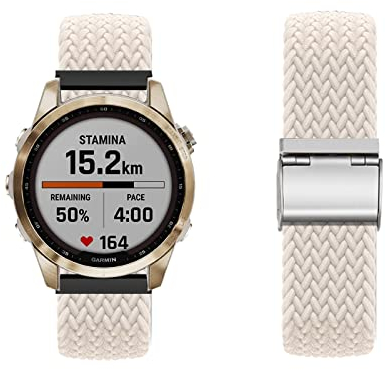 KUWAI Armband für Garmin Fenix 7S Sapphire Solar - Nylon Geflochtenes Ersatz Band Mit Rostfreiem Stahl (W)
