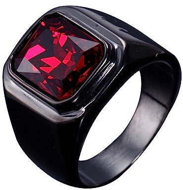 PAURO Männer Edelstahl Jahrgang Quadratischer Edelstein Ring Silber/Gold/Schwarz plattierte Seite, Multicolor Stein