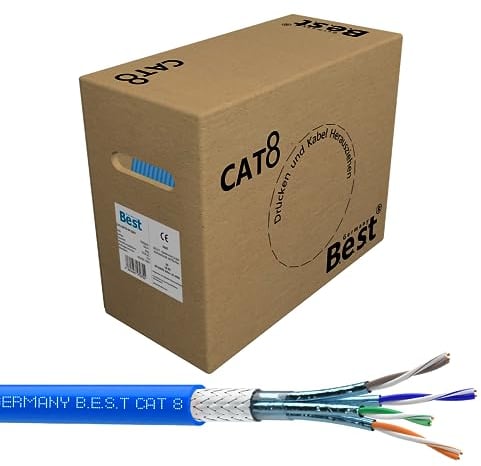 Germany B.e.s.t 50M CAT 8 Netzwerkkabel Verlegekabel Kupfer LAN Kabel Ethernetkabel S/FTP 40 Gbit/s Kat 8 reines Kupfer Datenkabel PoE++ LSZH Datenkabel Simplex