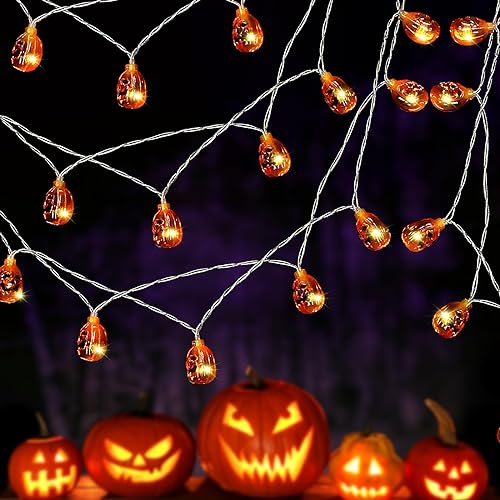 APODESS 3M 20 LED Halloween Deko Lichterkette Batterie 2 Modi Kürbis Lichterketten Herbstdeko Outdoor Halloween Licht Herbstgirlande für Halloween Garten Fenster Draußen Innen