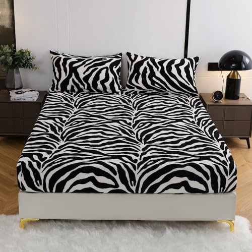 Luofanfei Winter Fleece Warme Spannbettlaken 90x200 Boxspringbett Cashmere Touch Kuschel Samt Plüsch Bettlaken Kuschelige Leopardenmuster Spannbetttücher für Hohe Matratze Steghöhe 25-30cm