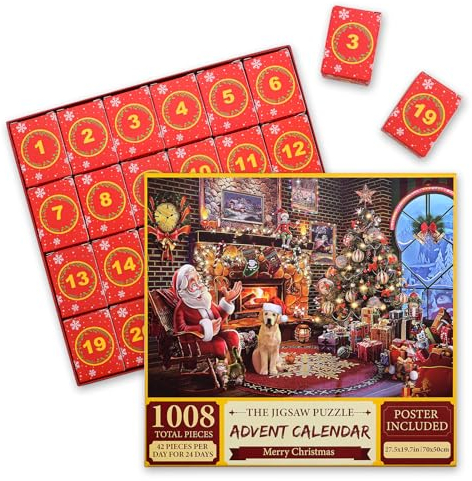TOPWAYS Advent Calendar 2024, Jigsaw Puzzle for Adults 1008 Christmas Birthday Gifts for Women Men Kids Puzzles,Adults and Kids Countdown to Christmas Home Decoration (Christmas)