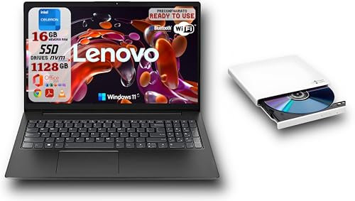 Lenovo Notebook Portatile V15-IJL Intel N4500, Ram 16GB, SSD 1128GB (128GB Nvme + 1TB 2.5), Windows 11 Pro, Office 2021 Preattivato, Masterizzatore DVD Esterno IN OMAGGIO