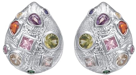 Vissen Ohrclips Silber Hängend Große Teardrop Zirkonia Bunt Ohrclips Damen Ohne Ohrlöcher Edelstahl Modeschmuck