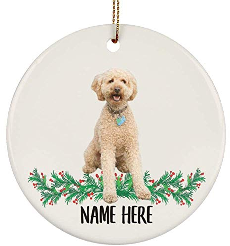 Weihnachtsbaumschmuck 7.3 cm, Lustiger Personalisierter Name Gold Standard Pudel Christbaumschmuck Anhänger Premium Runde Keramik Ornament Mode Weihnachtsanhänger Für Holiday Weihnachten Party