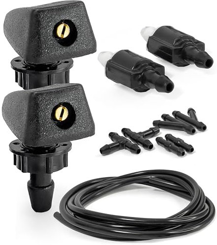 2 stück Universal Click&Fit Waschwasserdüse Scheibenwaschdüse Spritzdüse mit Gummischlauch, Anschlüssen, Rückschlagventilen Autoersatzteile Autozubehör