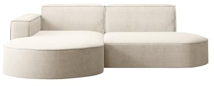 Kaiser Möbel, Ecksofa, Sofa Modena Studio Parma, Modern Design Couch, Polsterecke, Freistehend Sofa Wohnzimmer -Stoff Dicker Cord Poso Ecru Links