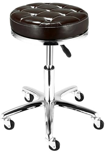 Runder Rollhocker, PU-Leder, höhenverstellbar, mit Rädern, für Spa, Zeichnungen, Salon, Tattoo, Arbeit, Büro, Massagesessel (schwarz)