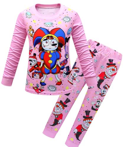 Jax Digital Circus Langarm Shirt Caine Erstaunliche Pomni Tee Shirt Hose 2teilige Sets Nette Cartoon Kleidung (Rosa 2, 100-110)