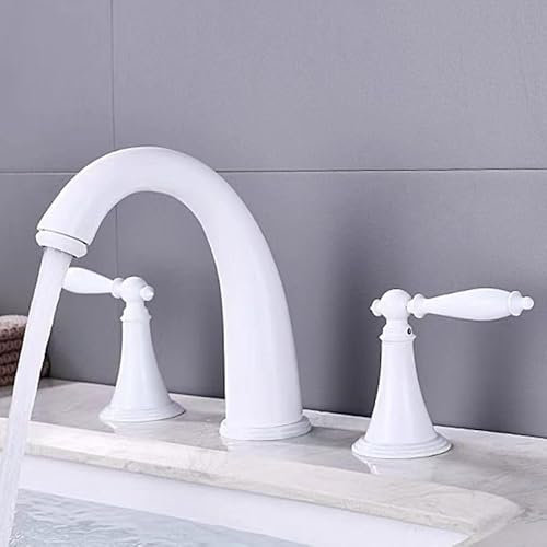 ZYCDP Rubinetto Bagno Tre Tori Doppia Maniglia Bagno Lavabo Rubinetto Rubinetteria Bagno 3 Fori Caldo e a Freddo Bagno Rubinetto, Bianco