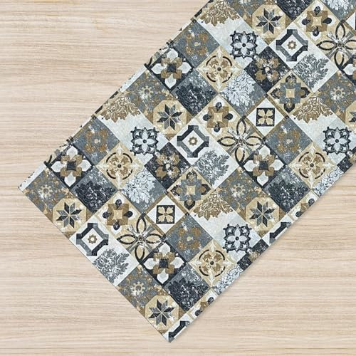 IlGruppone Tappeto Cucina Antiscivolo Made in Italy Passatoia Antimacchia Multiuso Corridoio Soggiorno Lavabile in Lavatrice - Maiolica Black - 50x200 cm