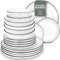 Geschirrset 12 Personen Scandi Style - Premium Porzellan weiß 48 Teile - Geschirr Set für Spülmaschine und Mikrowelle - Tafelservice, Schüssel- und Teller Set - Stilvolles Essgeschirr, Geschirr