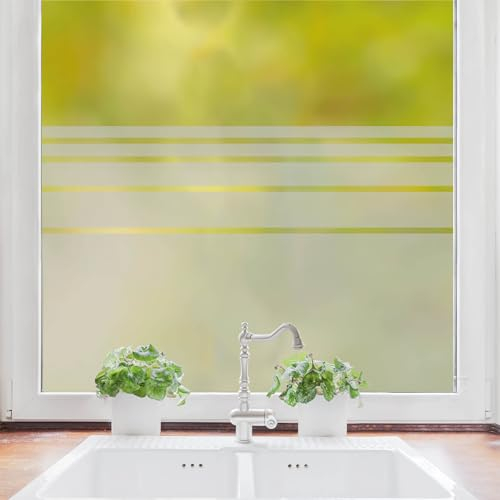 Sichtschutzfolie Wiederverwendbar waagerechte Streifen Fensterfolie Fensterdeko Milchglasfolie Sichtschutz, 100 cm hoch, 75 cm breit