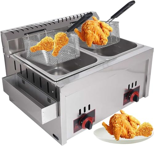 Generic Commercial Desktop Gas Fryer – Stainless Steel Deep Fryer For French Fries, Fish & More With Basket And Lid For Snack Bar & Restaurant Kitchen, Liquefied Petroleum Gas