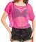 WILDPARTY 80er 90er Jahre Outfit Damen, Netzoberteil, Mesh Oberteil, Neon Shirt Aerobic Kostüm Sexy, Off Shoulder 80s Kleidung Sommertops Schlager Mottoparty Karneval Rosa L