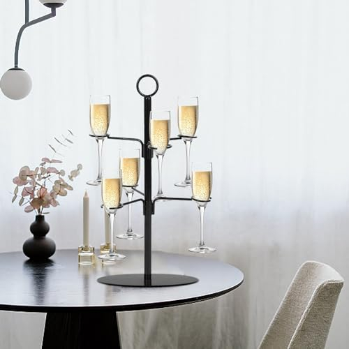 WMLBK Wine Glass Holder Rack, Cocktail Tree Stand, Champagne Cocktails Gin Display Stand, Upside Down Hanging Stemware Organiser, Metal Drinks Cup Countertop Rack for Bar Kitchen (2 Tier Black)