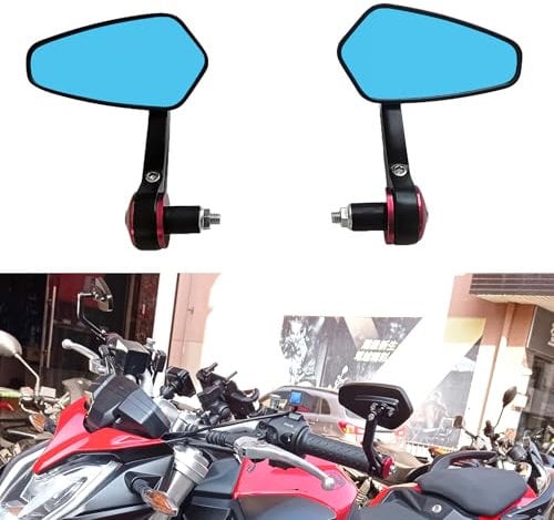 Heart Horse Lenkerendenspiegel Motorrad Seitenspiegel Ersatz für Scooter Yamaha Kawasaki Z750 Z1000 MT03 MT09 FZ1 FZ6, Retro Lenker Seitenspiegel, Rot Motorradspiegel blendfreie Spiegel für Scooter