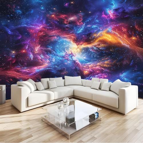Papier Peint Panoramique 3D Ciel éToilé Nuages ColoréS Papier Peint Intissé Tapisserie Poster Mural Multicolore pour Salon Chambre Décoration Murale 250x175cm