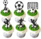 24Pcs Soccer Cupcake Toppers, Football Cupcake Toppers, Soccer Themed Sports Cake Decoration, Black Glitter Goal Football Cake Card Decoration for Boy Birthday Party Gift Supplies
