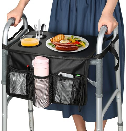 HOOMTREE Walker Tray for Folding Walker, Trays for Walkers for Seniors Detachable with Cup Holder,Walker Trays for Rolling Folding Walker,Walker Accessories for Elderly