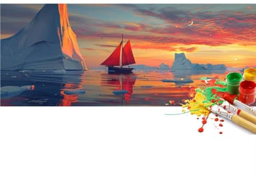 Malen Nach Zahlen Sonnenuntergang Boot Malen Nach Zahlen Erwachsene, DIY Set Ölgemälde Malen Nach Zahlen XXL, Acrylfarben Painting by Numbers, für Geschenk Wanddekoration, 60x150cm (Ohne Rahmen)-YH815