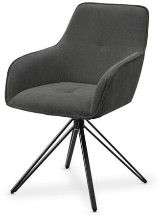 Juskys Drehstuhl Clyde mit Armlehne & Stoff Bezug - Esszimmerstuhl modern - Polsterstuhl Esszimmer - 120 kg belastbar - Stuhl Cord Hellgrau