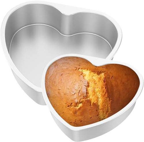 2 Pcs Heart Shaped Cake Tin 8 & 6 inch Non-Stick Heart Shape Cake Pans Reusable Cake Baking Tray Cheesecake Molds Heat Resistant Cake Tins Baking for Wedding Birthday Family Occasions