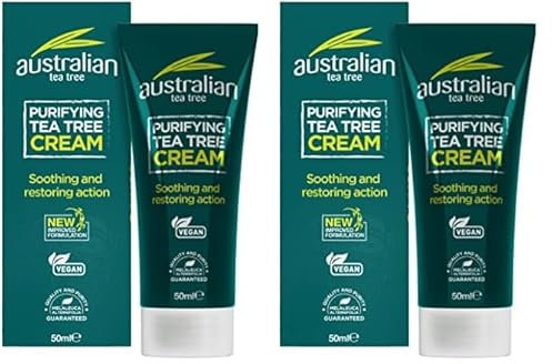 Australian Tea Tree Cream, Purifying, Natural, Vegan, Cruelty Free, Paraben and SLS Free, Soothing, 50 ml (Pack of 2)