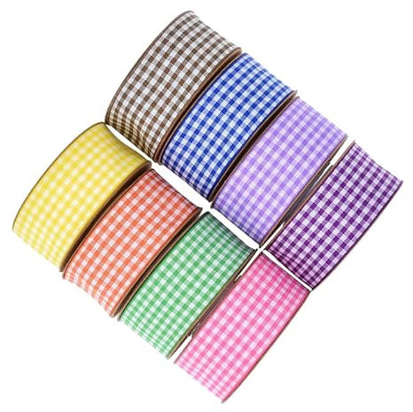 GreatRise 8 Rolle 5 Meter Karoband Geschenkband Kariertes Dekoband Gingham-Band Picknickband Weihnachtsband Schleifenband Bastleband für DIY Nähen Geschenk Verpacken Strauß Dekoration