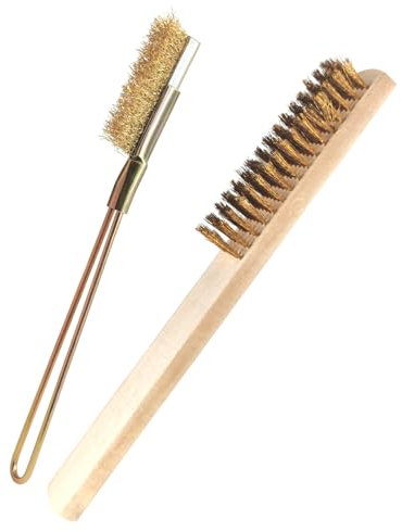Axinost Conjunto de cepillos de alambre, cepillo recto, cepillo con mango de madera, para limpiar las parrillas de barbacoa y eliminar la suciedad. (Amarillo (chapado en cobre))