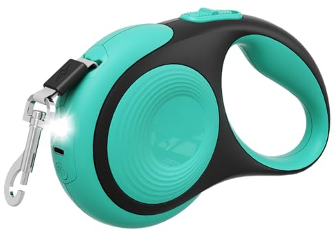 Hunde Rollleine mit LED Licht, 3/5 m Einziehbar Hundeleine, 360° Verwicklungsfrei Ausziehbar Leine mit Bequemen Griff für kleine und mittelgroße Hunde bis zu 30 kg