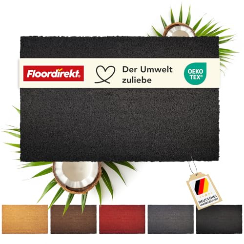 Floordirekt Fußmatte für Innen und Außen, 80x100 cm Schwarz, Türmatte aus Kokos, Schmutzfangmatte für Haustür, rutschfeste Fussmatte, Kokosmatte, Fußabtreter, Fussabstreifer (17mm)