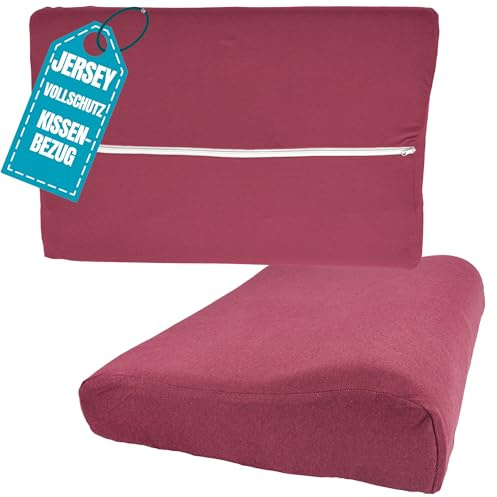 Jersey Nackenkissen Bezug 30x50 cm Bordeaux aus Baumwolle | Elastische Nackenstützkissen Vollschutz Bezug mit Reißverschluss, Gesundheitskissen Kissenbezug, Kissenschoner Kopfkissen