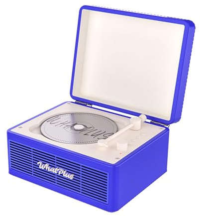 WhatPlus Portable CD Player with Bluetooth 5.2, Rechargeable Battery & Built-in Speakers – Hi-Fi Retro Suitcase Design for Home Decor, AUX/TF Card Support – Ideal Gift (Dark Blue)