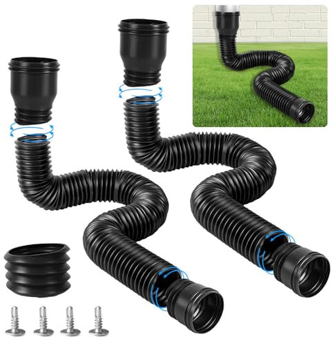 YushengTai Fallrohr Dachrinne Flexible Verlängerung Erweiterungsset, Fallrohrverlängerungen Flexibel Rund für Fallrohr 80/100 mm, Dehnbare Regenrinne Verlängerung von 47 bis 300 cm (Schwarz, 2 Stück)