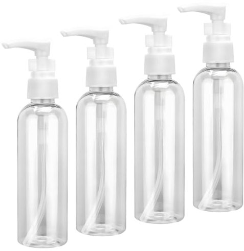 4 Pièces Flacon Pompe Vide, 100 ml Bouteilles de Voyage Transparentes, Pompe en Plastique Bouteille de Voyage, Distributeur de Lotion, pour maquillage, lotion et shampooing