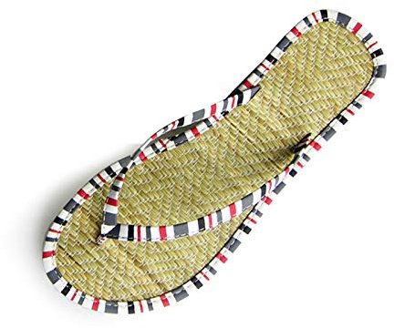 Tongs, Pantoufles pour Femmes, Tongs Plates rotin de Bambou, Talons Bas Paille à Pince, Sandales antidérapantes pour Couples, Plage Douce