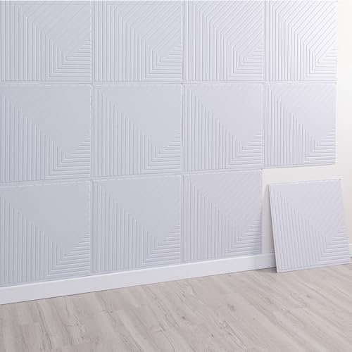 3D Wandpaneele Selbstklebend, 10 Stück Holzoptik Wandverkleidung Selbstklebend, 3D Wall Panel für Innenwanddekoration, 3D Akustikpaneele, 30x30cm (Weiß)