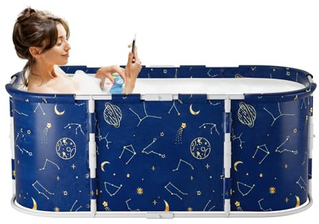gihusrzx Bañera portátil de 47 pulgadas, bañera plegable para adultos, baño familiar separado, bañera de terapia de spa para ducha, bañera plegable envolvente independiente, spa caliente y azul hielo