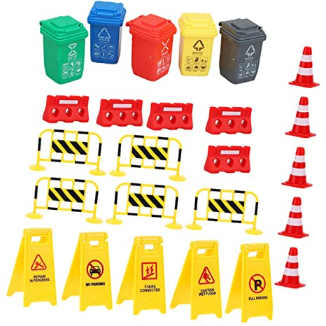 BESPORTBLE Traffic Signs Play for Boy Girl Includes Road Cones Barriers Warning Signs Trash Bins Cognitive Traffic Learning Toys for Boys and Girls for Pretend Play and Safe Road Awareness