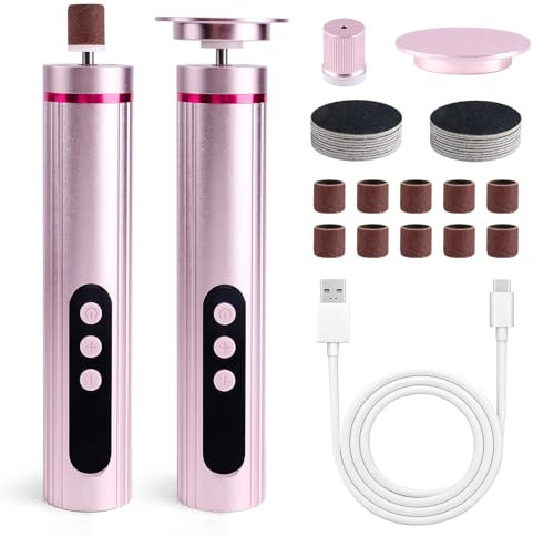 YINGJEE Electric Foot File, 2-in-1 Hard Skin Remover Rechargeable Foot Callus Remover with Sandpaper Discs & Grinding Heads Adjustable 9 Speeds Electric Foot Grinder Pedicure Tools (Pink)