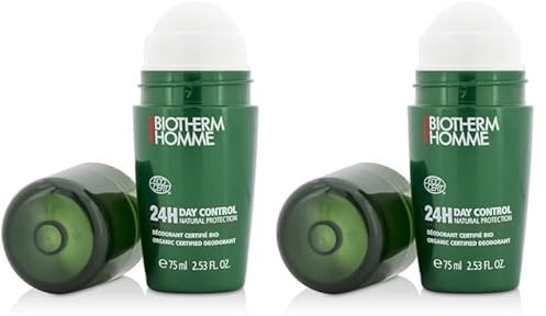 Biotherm Homme Day Control 24H Ecocert Deo Roll-On, 24 Stunden Anti-Transpirant Herren Deo, wirksamer Schutz vor Schweißgeruch für empfindliche Haut und alle Hauttypen, 75 ml (Packung mit 2)