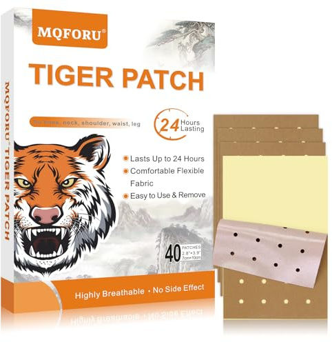 MQFORU 40 Count Tiger Schmerzlinderung Patch, Schmerzlinderung Wärmepflaster Aufkleber für Nacken und Schulter, Schmerzlinderung für Schulter, Wärmepflaster Schmerzpflaster für Lendenwirbelsäule, Knie