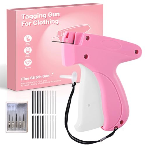 AURIVEE Pistola Etiquetadora para Ropa, Pistola de Costura Rápida y Reparación - Incluye 5 Agujas, 500 Puntas Negras & 500 Blancas para Prendas de Vestir