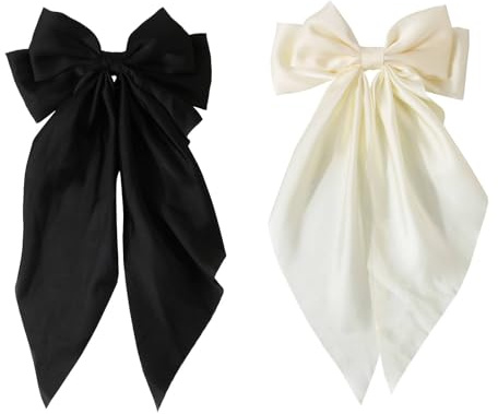 Funalix Fermagli per capelli con fiocco, 2 pezzi di fiocchi di velluto - Eleganti fermagli per capelli con clip, per donne ogni giorno e occasioni speciali (nero/bianco)