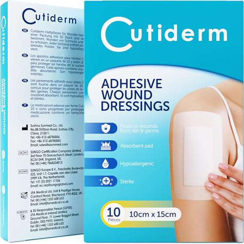 Cutiderm - Pansements adhésifs pour plaies 10 x 15 cm - Lot de 10