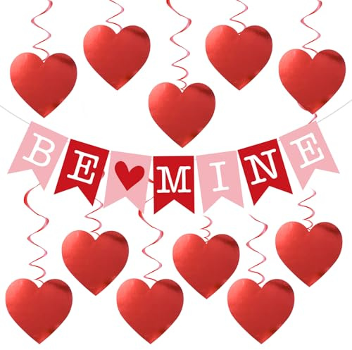 Rosa Be Mine Valentinstag deko Banner,13 Stück Herz Girlande Rosa Deko | Valentinstag Deko Heiratsantrag Deko Herz Deko Hängende Herzwirbe für Valentinstag Muttertag Verlobung Jahrestag