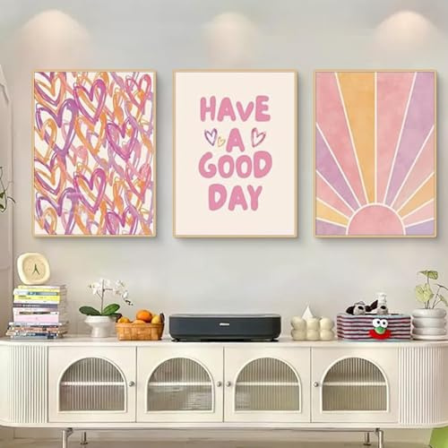 Xiyocadt 3er Poster Set, Mädchen Rosa Regenbogen Bilder, Stilvolle Aesthetic Kunstdrucke, Teenager Pink Mädchen Decor Wandbilder, Ohne Rahmen (21x30cm,A)