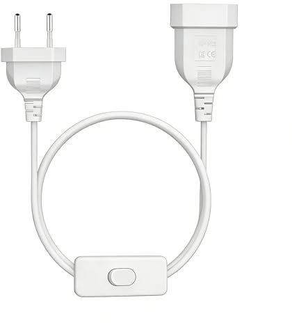 VIEVRE Verlängerungskabel Eurostecker mit Schalter,2,5A 250V Kabel mit Schalter und Stecker 0,75mm²,Lampenkabel mit Schalter,Euro Netzkabel Stromkabel,Kabel(Weiß, 1,5m)