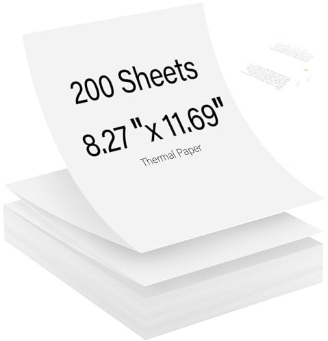 Thermopapier A4, 200 Blatt Schnelltrocknendes thermopapier A4, 210x297mm | Faltbares Thermopapier, BPA-frei, Schnelltrocknendes Thermodrucker Papier für Dokumenten, Webseiten und Fotos